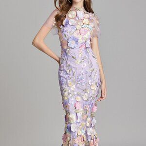 Floral Embroidered Mesh Overlay Maxi Dress | Sheath Formal Dress